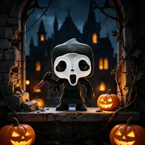 1pc Spooky Ghostface Q-Figure Figurine, Halloween Desktop Ornament, Festive Decor, Fun Gift Toy, Collectible Figure / Present