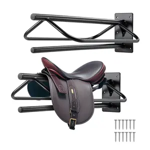 VEVOR Saddle Rack with Pad Bar, 23.8x 12.6x 10.2 in, 2 Packs Wall Mounted Saddle Stand, Heavy-Duty Steel Saddle Holder, Western English Saddle Rack for Horse Stall, Barn, Trailer, Tack Room