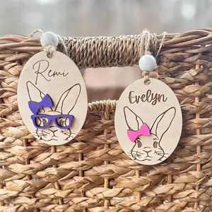 Personalized Easter Basket Tags with Name on Decorative Bunny Design, Ideal for Easter Gifts for Kids