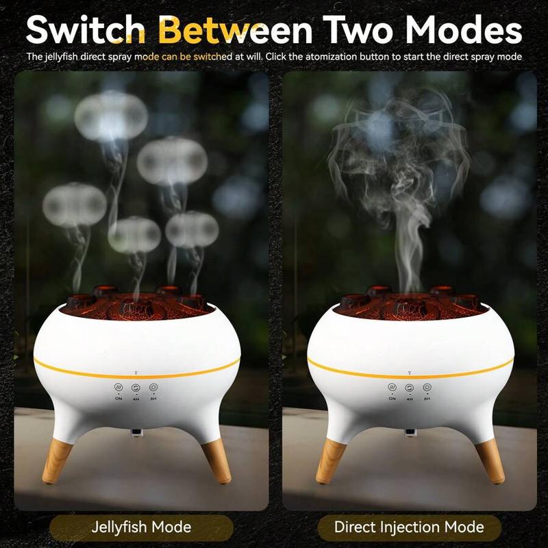 JELLOO Jellyfish Mist Aromatherapy Humidifier With 7 Colors LED Lights, 2 Modes Fire Mist Waterless Auto Shut Off Aromatherapy Diffuser, Voice Activated Sound Pickup Mist, For Bedroom, Office, Yoga Room