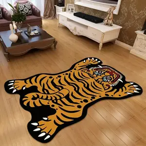 Creative Tiger Carpet, American Retro Style, Non-Slip Washable Rug, Animal Printed Rug, Ideal for Living Room Bedroom Sofa Coffee Table, Available in Two Colors