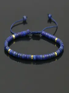 Vintage Blue Natural Stone Friendship Bracelet, Handmade Barrel Bead Design, Unisex Gift Jewelry for Him Her, Elegant Simple Style Accessory