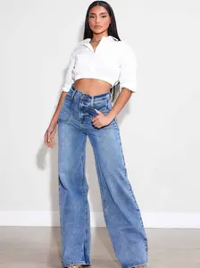 [P6089] High-Rise Square Pocket Wide Leg Jeans