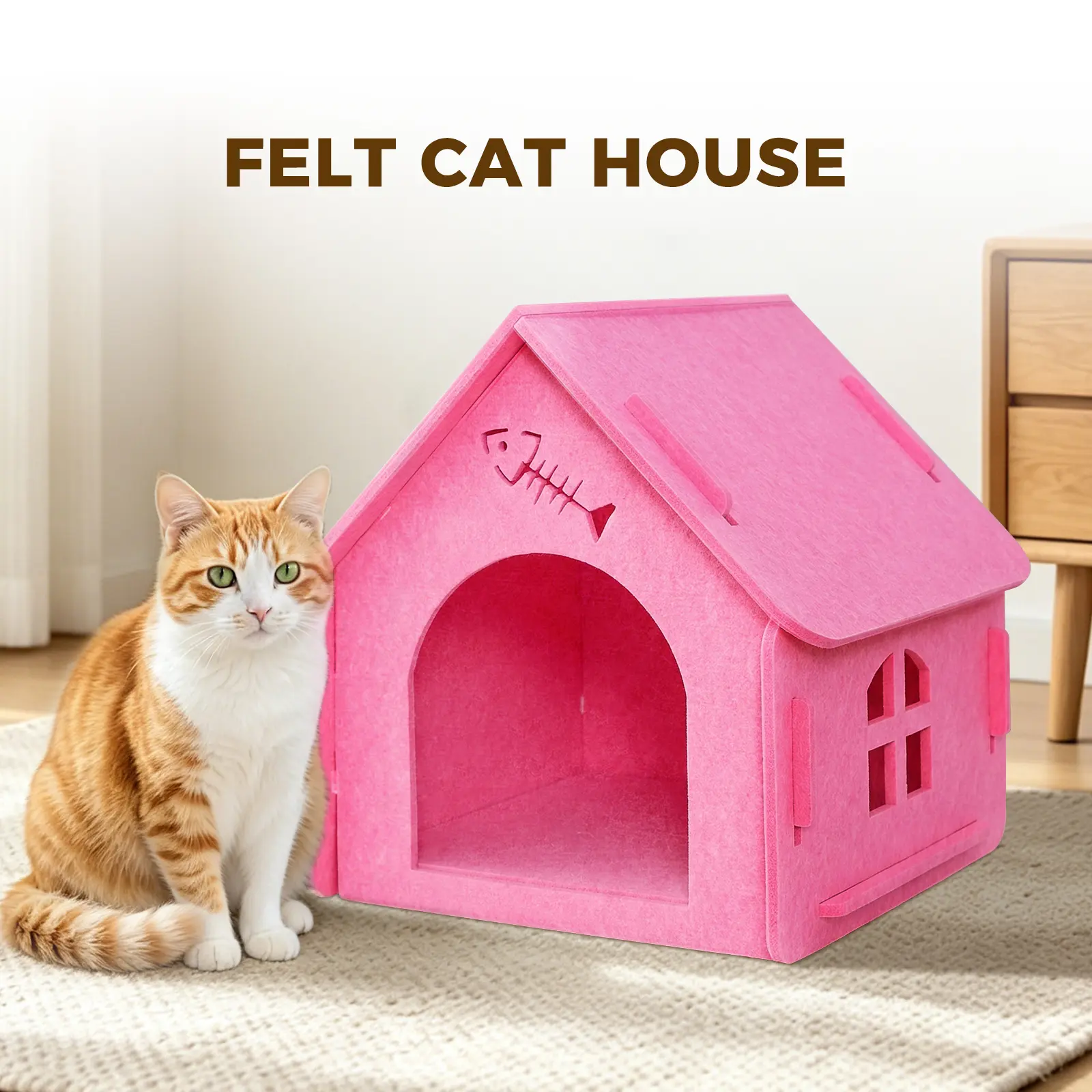Large Multi-Cat House Suitable for Kittens & Big Cats - Detachable Felt Cat Condo with Modular Villa, Assembly Indoor Pet Playhouse, Soft Felt Apartment for Multiple Cats, Suitable for Kittens and Large Feline Companions