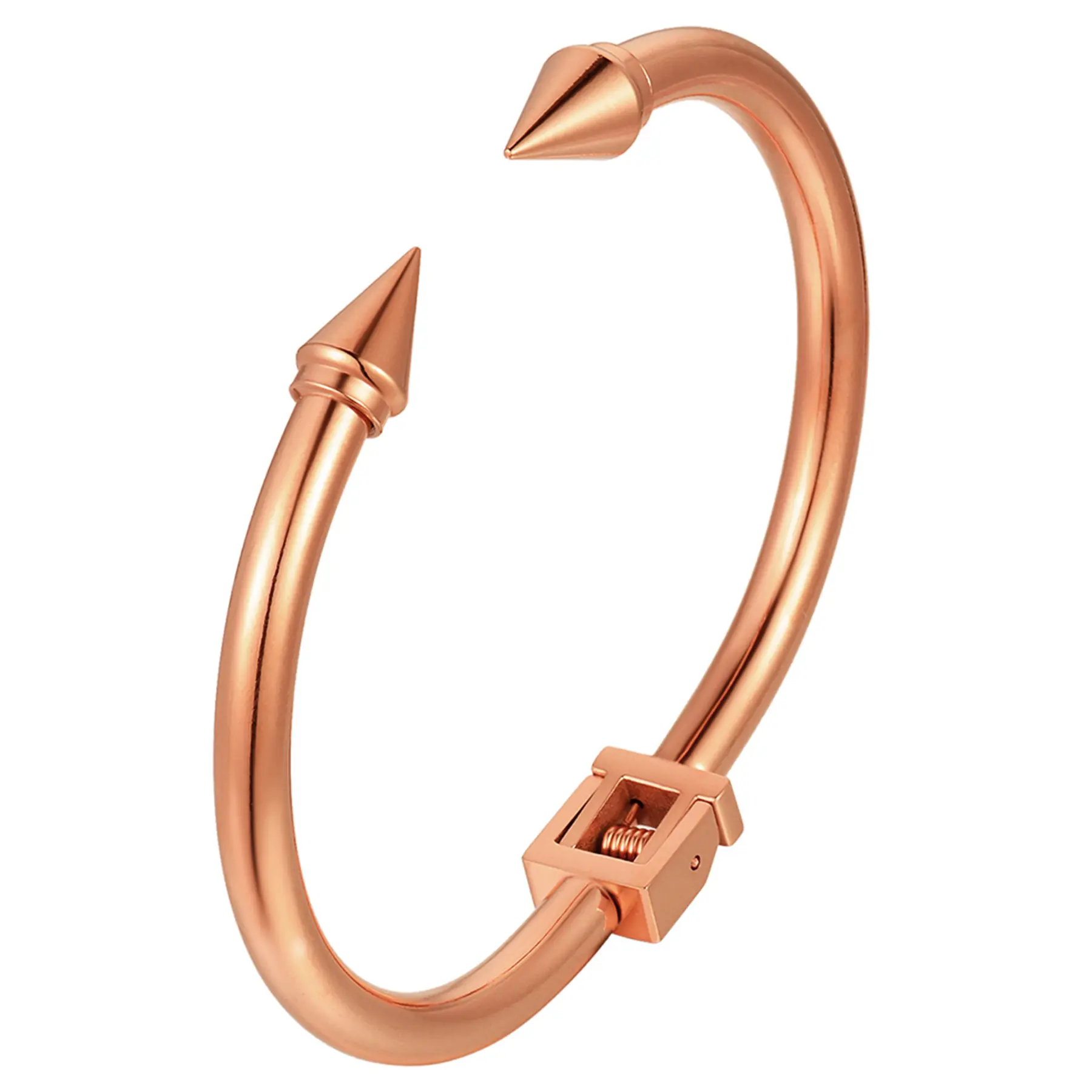 OIDEA Women's Studded 316L Stainless Steel Open Cuff Bracelet - Gold Aesthetic Arm Candy Accessory, Adjustable Size Cuff Shape, 0.19" Band Width, 1.11oz, 2.52" Inner Diameter, 7.08" Inner Circumference, Daily Wear Rose Gold Silver Costume Jewelry