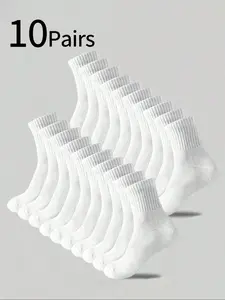 10 Pairs Kids Crew Socks, Unisex Solid Color, All-Season Comfortable Breathable Sweat-Absorbing, Youth Student Athletic Sports Basketball Socks, Casual Stylish Socks
