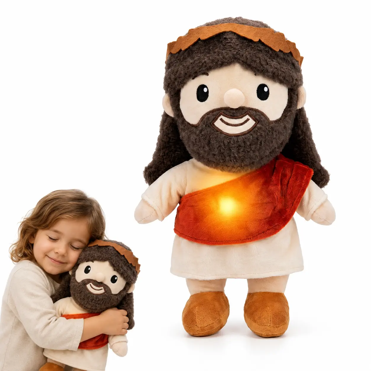 Unisex Soft Breathing Jesus Plush Toy - Huggable Stuffed Animal with Gentle Motion, Emotional Comforting Look, Everyday Bedroom Gift for Kids & Adults, Home Desk Decor, Bedtime Prayer Companion, Cuddly Doll Gift