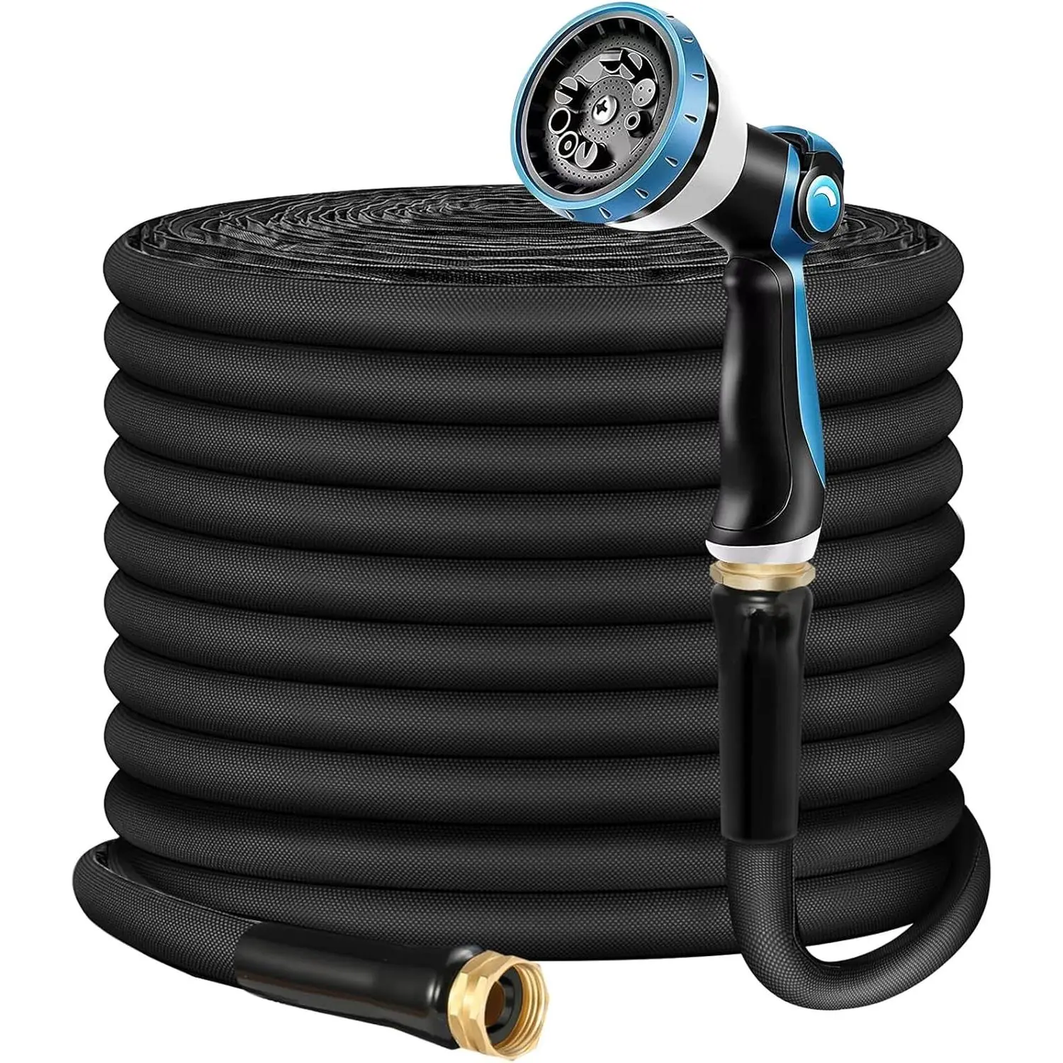 Non-Expandable Garden Hose 100feet, Flexible Water Hose with 10 Function Hose Nozzle, Lightweight, Tangle Free, Rust Proof for Yard (Black) expandable garden hose