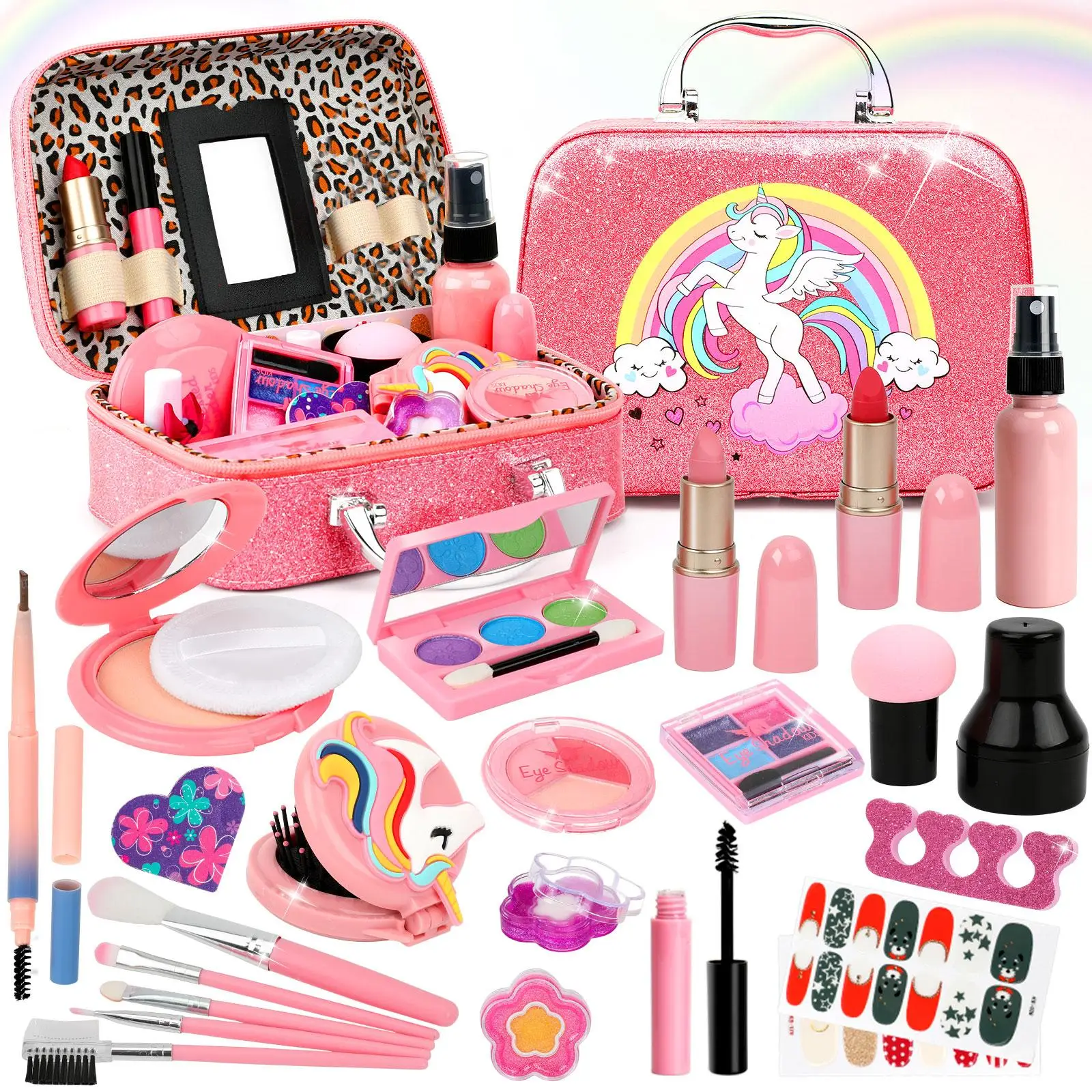 Colorful Makeup Set, Portable Role Play Toy with 23 Pieces Including Powder, Lipstick, Eyeshadow, Ideal Gift for Daughters
