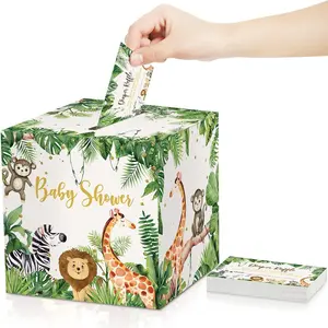 51 count Woodland  Shower Card Box and Advice Cards, Diaper Raffle  Box Tickets,  Safari Creatures Party Decorations for  Shower, Birthday,  (Jungle  Theme)