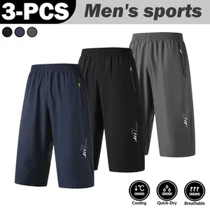 3PCS-Men's Quick Dry Sports Capris – Cooling Breathable Athletic Shorts with Zipper Pockets