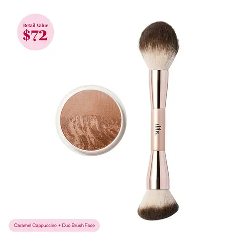 DIBS Beauty Espresso Essentials Set - Duet Baked Bronzer & Duo Brush Face - Makeup Brush & Bronzer Set