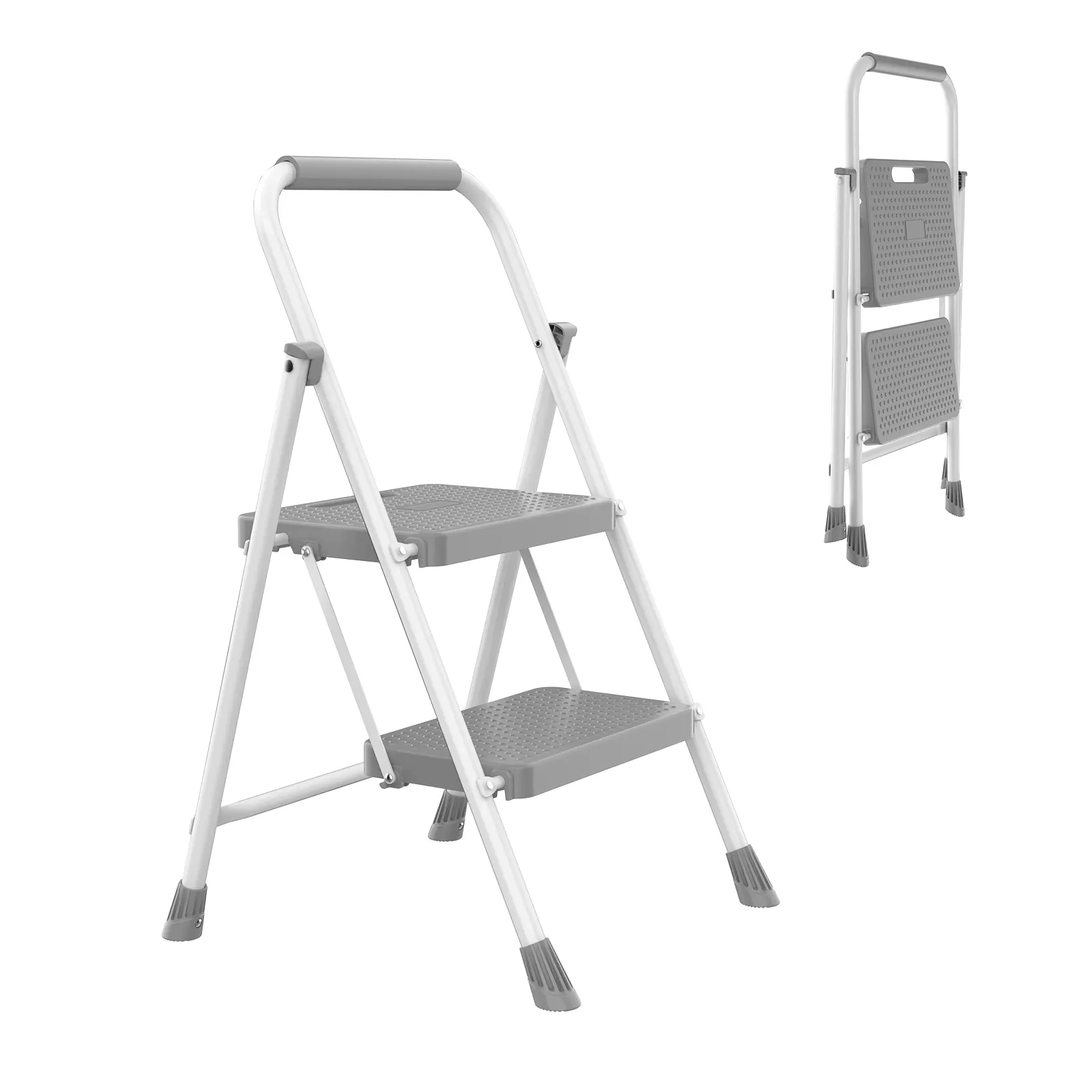 Sweetcrispy 2/3 Step Ladder, Folding Step Stool with Wide Anti-Slip Pedal, 800lbs Sturdy Portable Ladder, Cushioned Handle, Lightweight Step Stool for Home Kitchen and Outdoor Heavy Duty Ladder