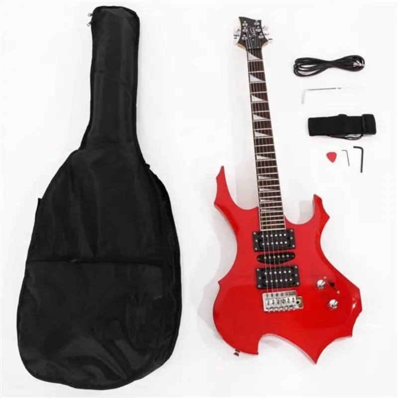 Flame Design Electric Guitar Kit - Cool Body Shape, 20W HSH Pickup, Beginner Friendly, Durability, Headphone Amplifier, Audio Bag, Strap, Picks, Snake Cable, Wrench Tool, Red - Guitar & Bass Accessories