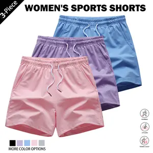 3-piece set. Women's solid-color basic style casual home wear shorts. Available in . Trendy colors. With pocket design. Waist drawstring. Home wear, women's sleep pants. Suitable for summer wear. Suitable as a gift for women.