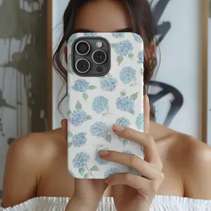 Blue Hydrangea Flower Phone Case Coastal Preppy Floral For IPhone 17 16 15 14 13 12 11 Pro Max Plus Compatible with Samsung Galaxy S25