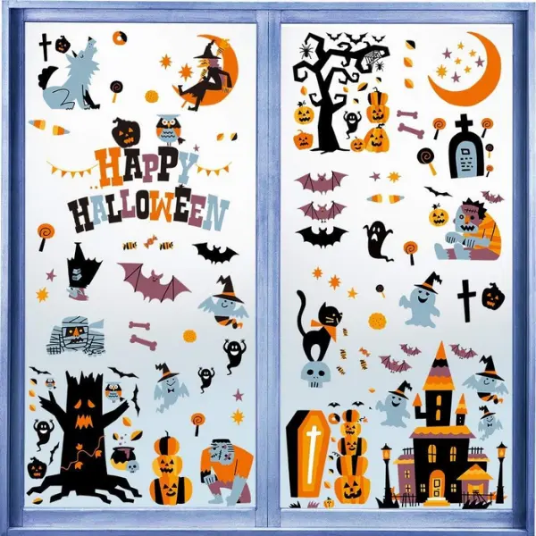 Halloween Window Clings 10 Sheets, Spooky Window Stickers & Decals for Halloween Party Decorations, Indoor & Outdoor Home Decor