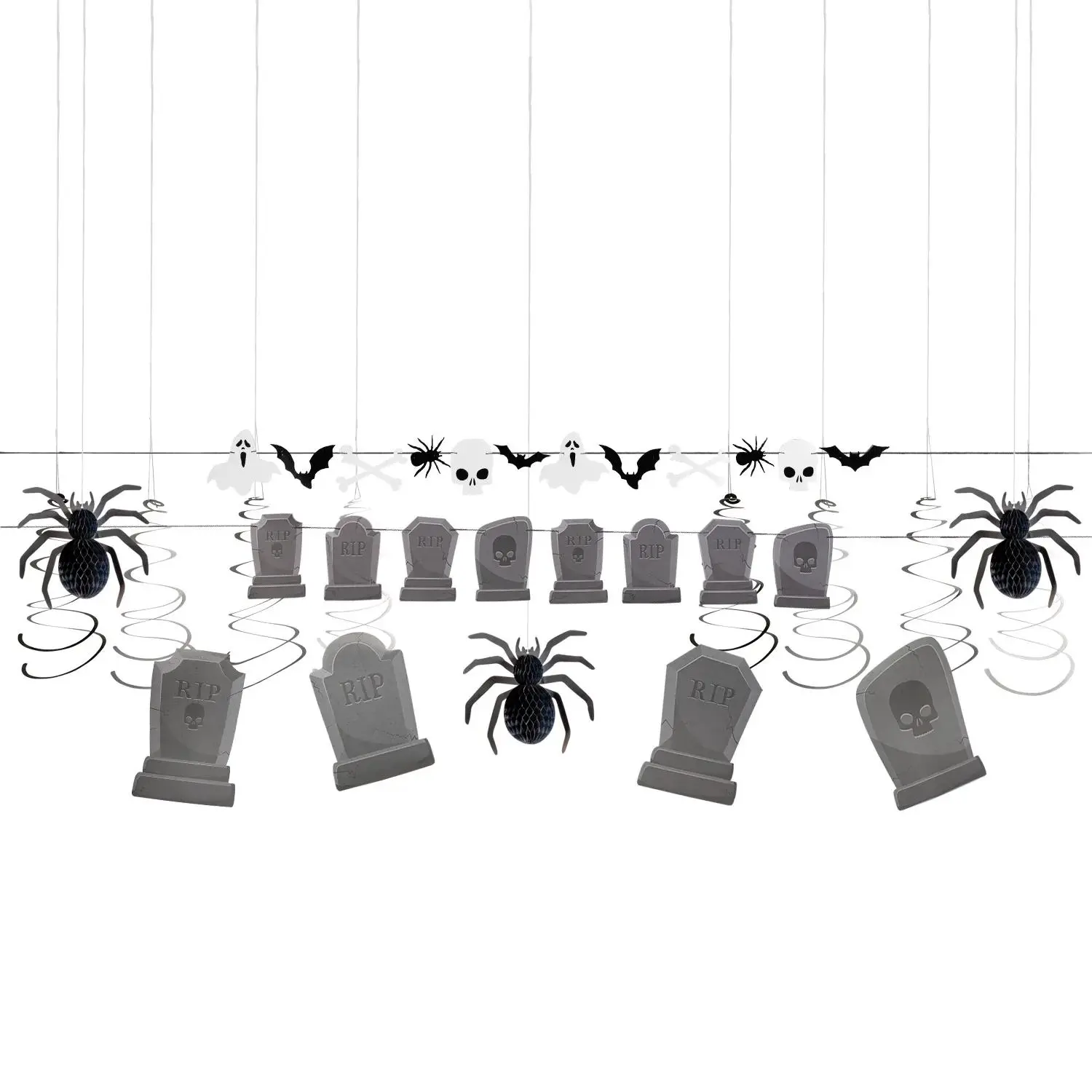 17-Pc Bulk Halloween Graveyard Decorating Set - Spooky Cardboard Cutouts, Banners, Easy-Setup Holiday Home Festive Party Supplies