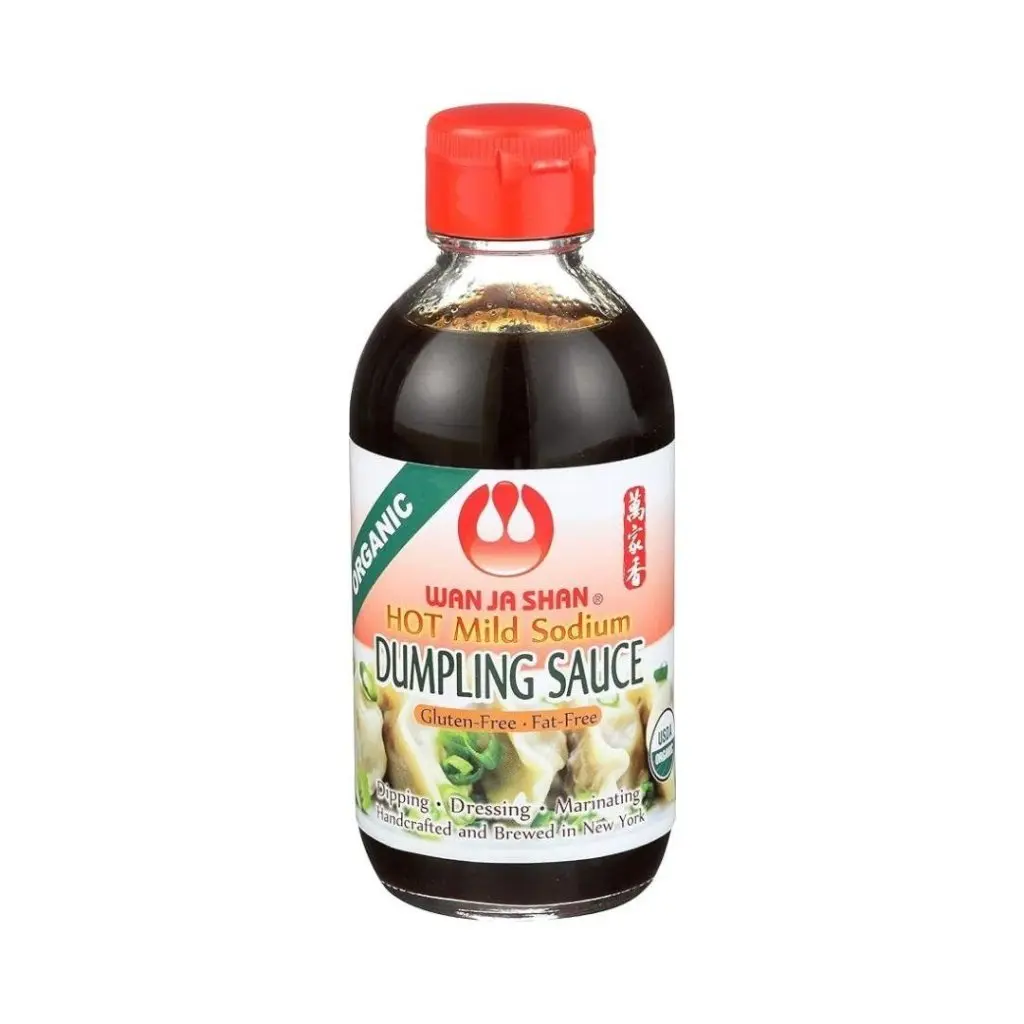 Wan Ja Shan Certified Org. Ambient Gluten-Free Natural Dumpling Sauce, 200ml - Tamari Base, Vinegar-Infused, Mild-Salty Savory Flavor with Hot Spice for Dumplings, Noodles, Spicy Food