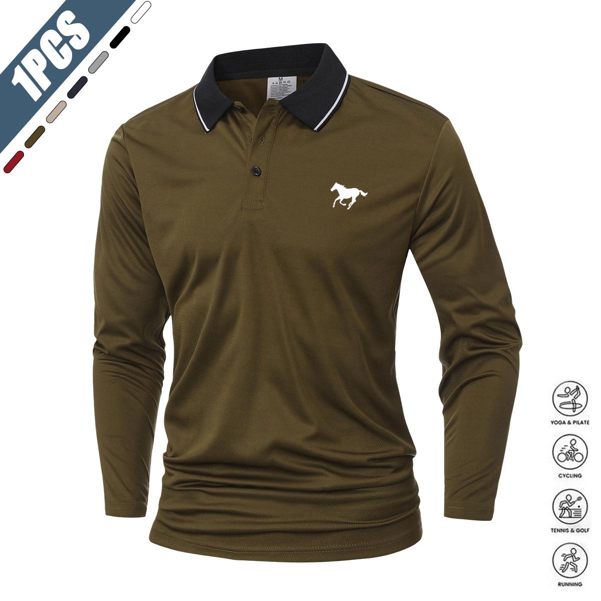 Men's 100% Polyester Solid Long-Sleeve Polo Shirt Set - White + Gray + Black, Loose-Fit, Casual Sportswear, Athletic Active Tops, Golf Wear for Spring & Autumn, Menswear