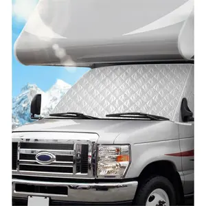 RV Windshield Cover for Ford E450,E350,E250,Econoline,Club Wagon 1997-2025 Motorhome, Class C RV Front Window Sunshade for UV Protection & Privacy Shield, White with Mirror Cutouts