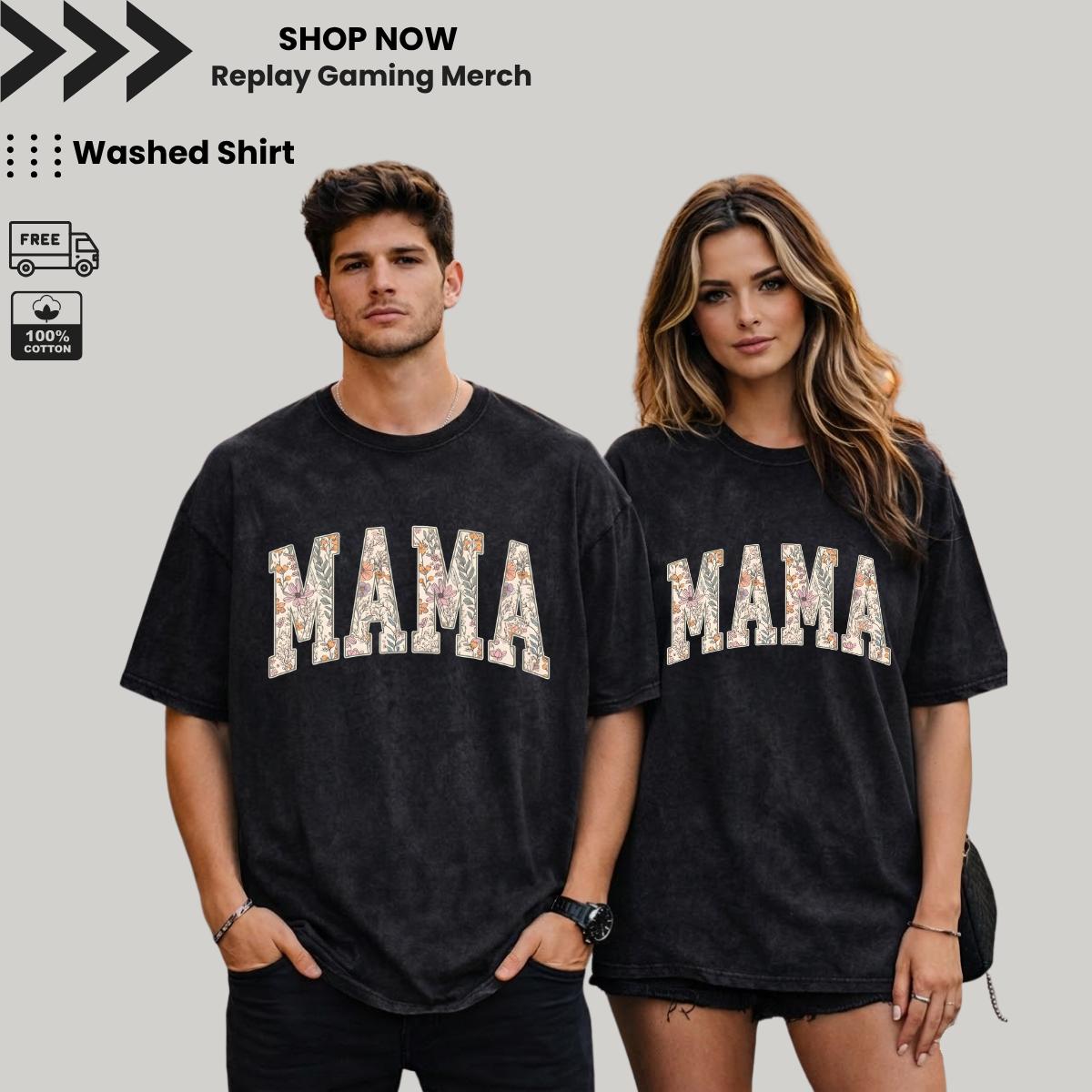 Mama Washed Shirt, Floral Mom Spring Tee, Trendy Mom Tshirt, Women's Flower Mama Shirt, Spring Pregnancy Reveal Gift for New Mom