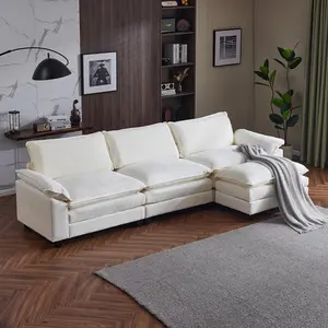 summervibes Karl home Sectional Sofa Modular Deep Seat Sofa Couch with Ottoman, Beige Chenille Sofa Sleeper Comfy Upholstered Furniture for Living Room, Apartment, Studio, Office