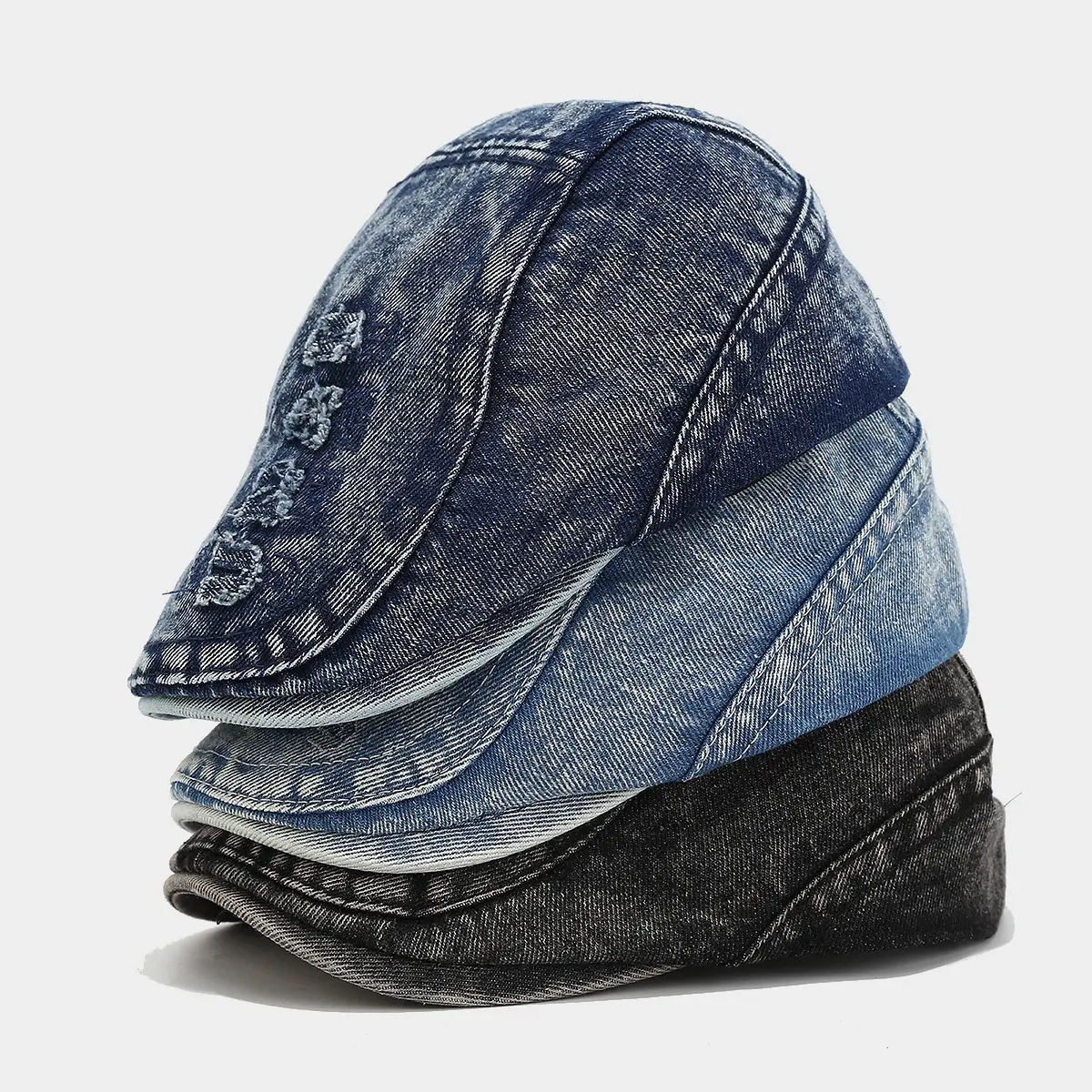 Retro Striped Denim Newsboy Cap with Letter Embroidery - Breathable All-Season Driver Hat for Men Women with Adjustable Buckle, Engagement, Hook And Loop, All Seasons, Letter Print, Spot Clean, 57-59Cm, Auspicious, Casual, Enduring Use, Evening