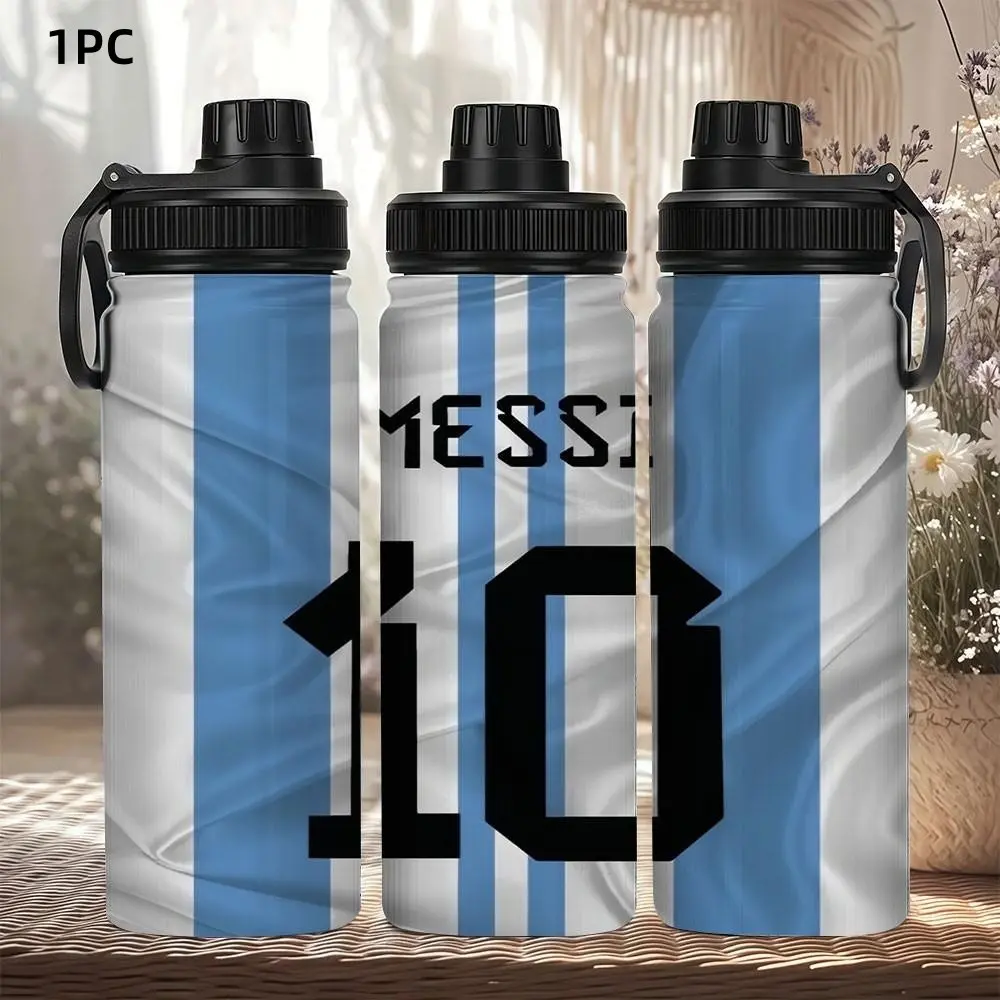 1pc 20oz Stainless Steel, Stainless Steel Insulated, Messi No. 10 Argentina National Team Color Thermos Mug, with handle and leak-proof lid, keeps drinks hot or cold, personalized gift for birthdays/holidays, or for family and friends, Tumbler Drinkware