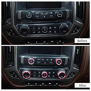Aluminum Alloy HVAC Control Knob & Switch Covers Kit for Chevy Silverado/GMC Sierra 2014-2018 (7Pcs Pink) - Radio Button Trim, AC/Light Control Panel Covers, Metal Dashboard Upgrade Accessories