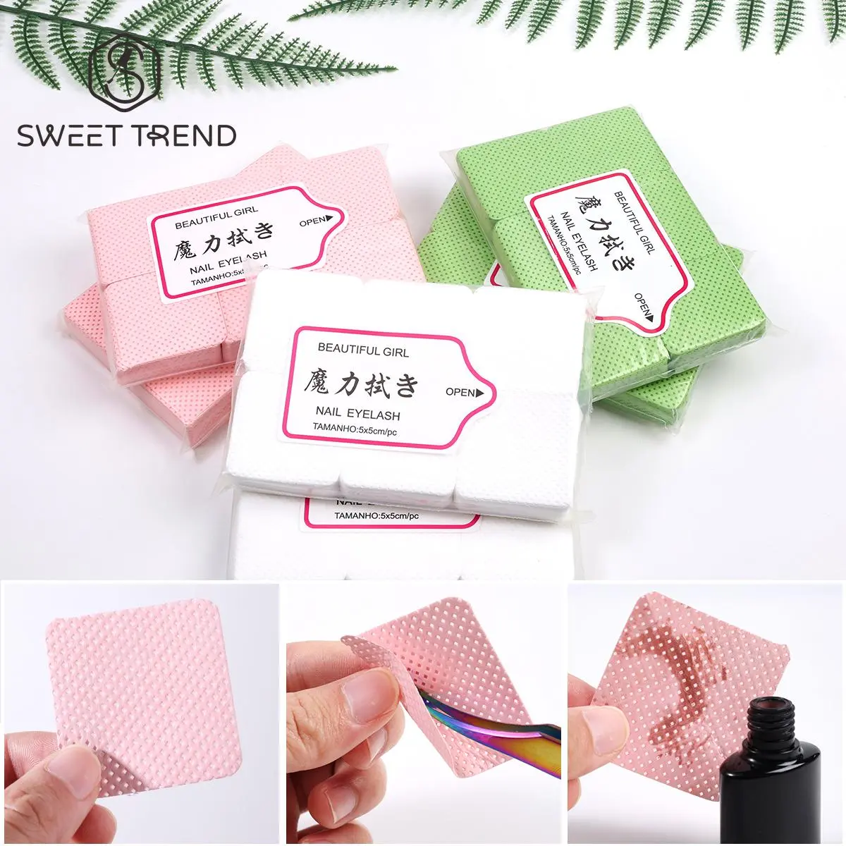 2 Pack 300pcs Eyelash Glue Remover Cotton Wipes Soft Lint-Free Pad Nail Art Tools Cleaner Paper Salon Makeup Manicure Supplies