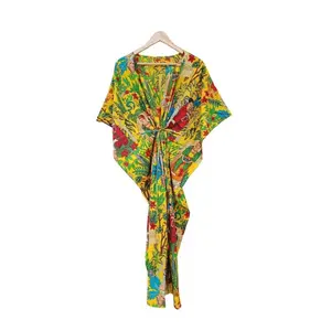 Block Printed Frida Kahlo Kaftan - Yellow