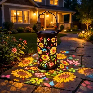 Solar Lantern Outdoor, Sunflower Hanging Solar Lights, Waterproof Solar Garden Lantern with Projection, Decorative Solar Powered Lanterns