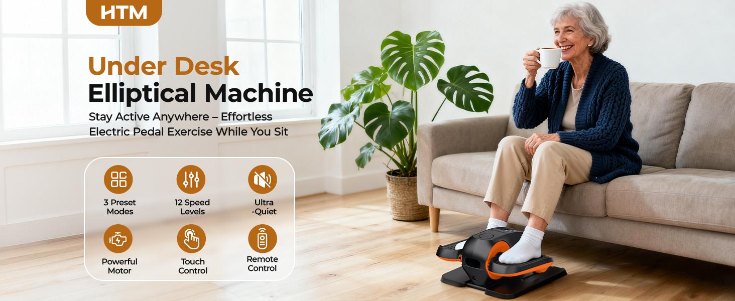 Under Desk Elliptical Machine, Leg Exerciser While Sitting for Seniors with Remote Control & 12-Speeds，Quiet Portable Electric Seated Pedal Exerciser Machine for Home Office