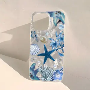 Blue Shell Starfish Design Transparent Phone Case, Soft Clear Protective Cover for iPhone 17-11, Gift for Friends and Partners, Accessories