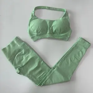 2026-DFYNE Teal 2-Piece Impact Legging Set for Women Seamless Yoga Set Scrunch Butt Leggings & Sports Bra Gym Workout Clothes Without Logo