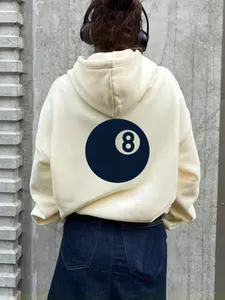 Women's Billiards & Number 8 Print Hoodie, Fashion Casual Long Sleeve Hooded Sweatshirt for Daily Holiday Outdoor Wear, Women Clothing for Fall & Winter