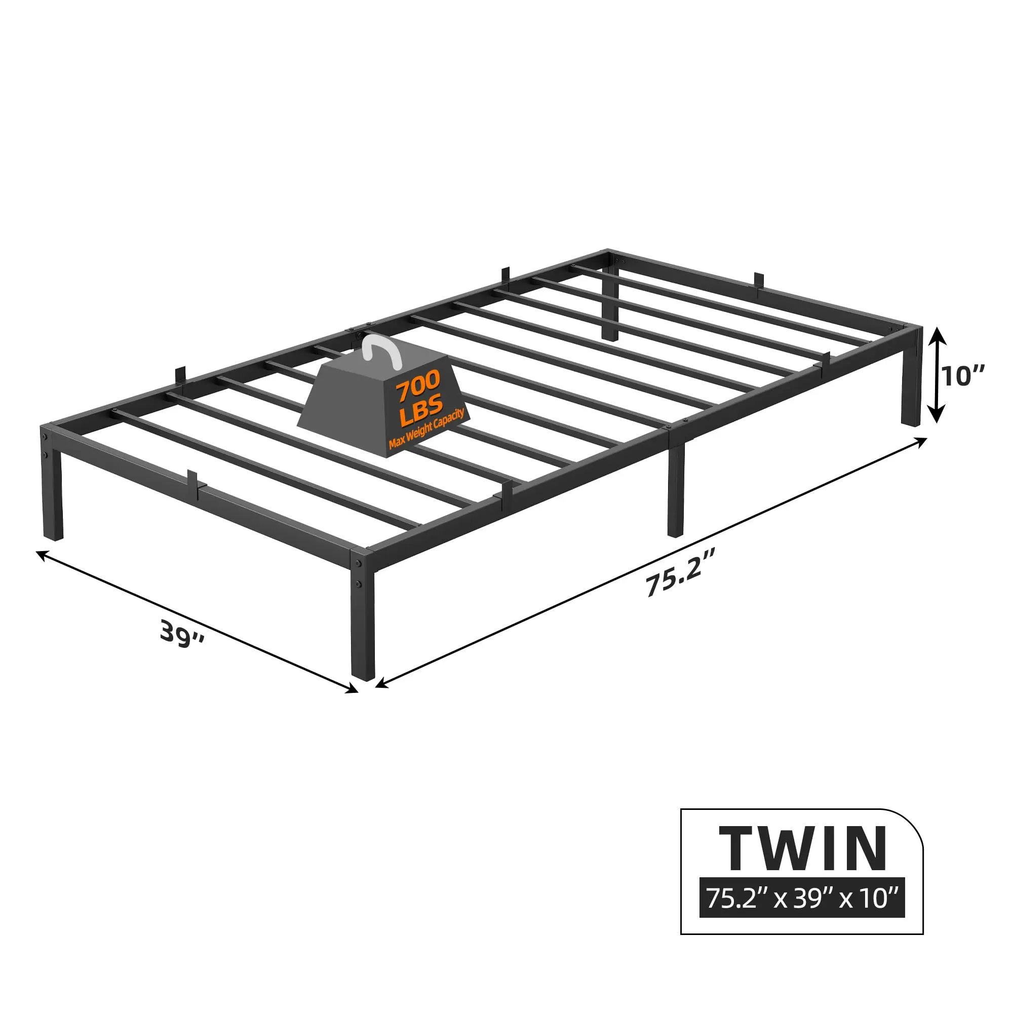 Garvee 10 Inch Twin Bed Frame, Low Twin Metal Platform Bed Frame Support Mattress Foundation, No Box Spring Needed/Easy Assembly/Noise Free/Heavy Duty/Black