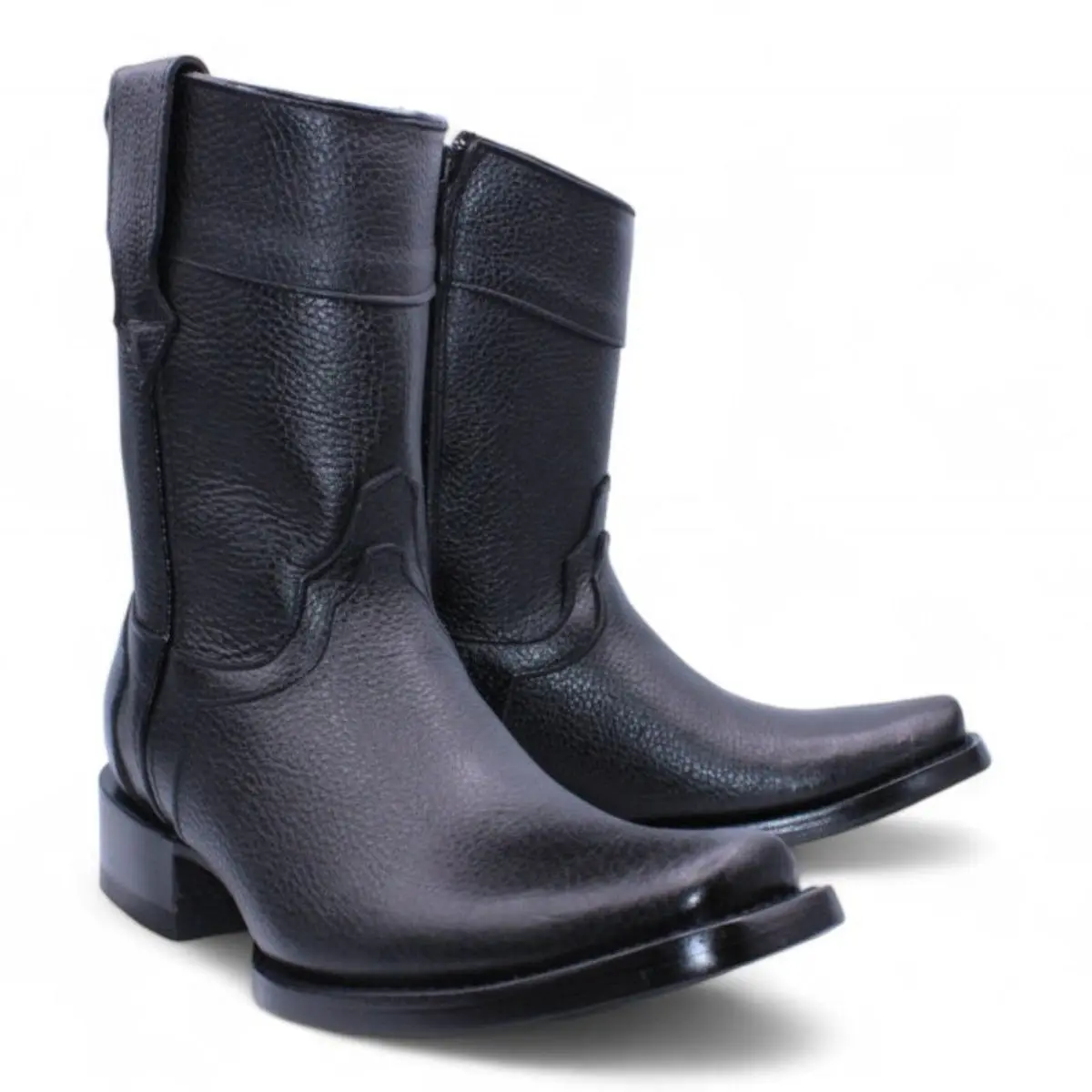 🖤 Level up your look with our Black Floter Leather Boots! Dubai square toe, handcrafted in Mexico with rugged texture & sleek Western edge.
