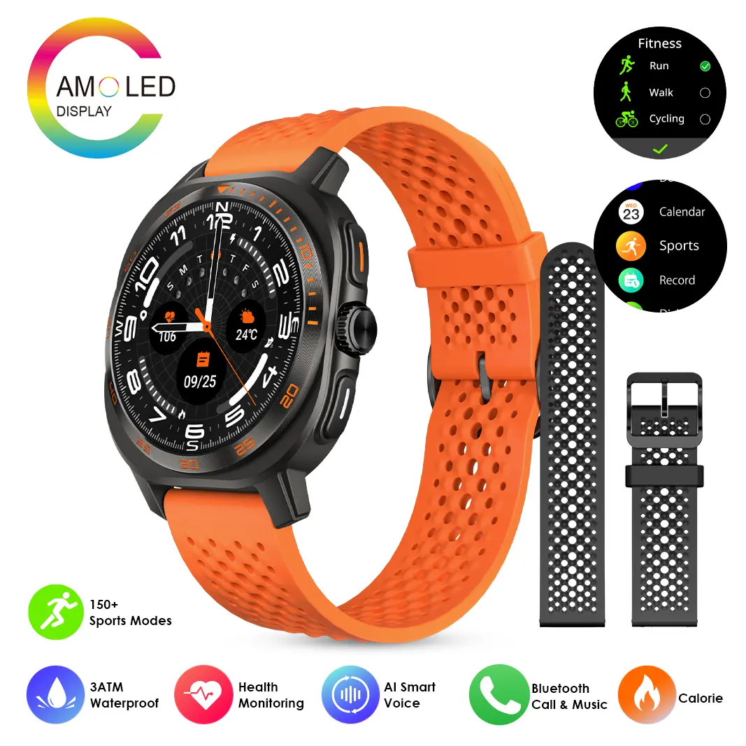 AM32 Rugged Smartwatch with ChatGPT AI, 1.43" AMOLED Display, 3ATM Waterproof, Wireless Charging, Bluetooth Calling, Heart Rate Monitor, Multi-Sport Fitness Tracker – Durable Watch for Outdoor & Daily Use