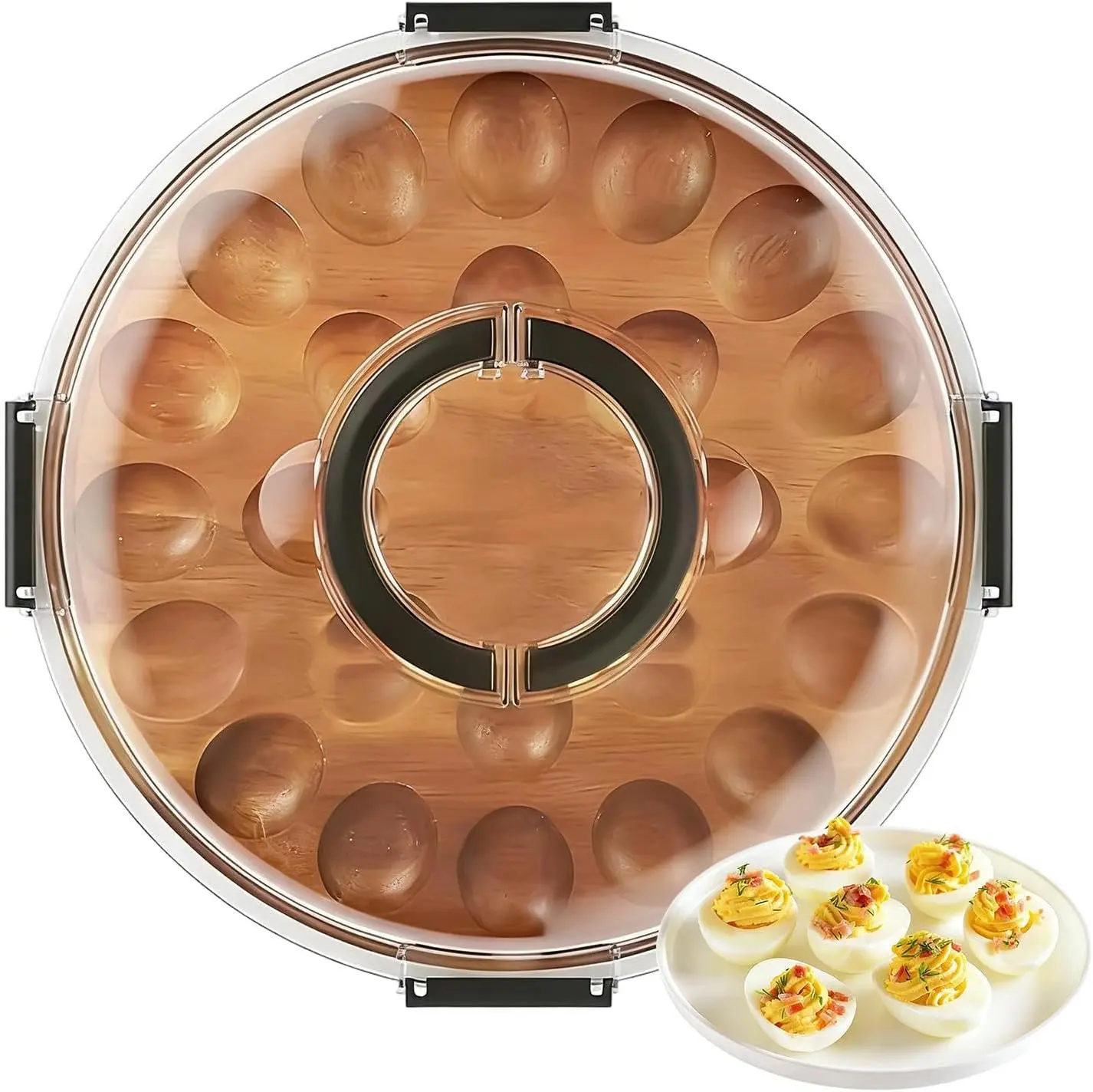 Deviled Egg Containers With Lid, Deviled Egg Carrier, 24 Slot Portable Wooden Eggs Platter Holder Tray For Party, Dishwasher Safe
