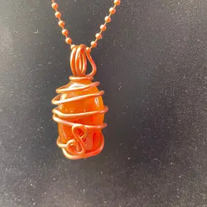 Copper Wrapped Crystal Carnelian Stone Pendant