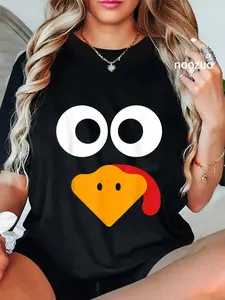 100% Cotton Cute Turkey Face Thanksgiving Shirts Women Men Costume T-Shirt