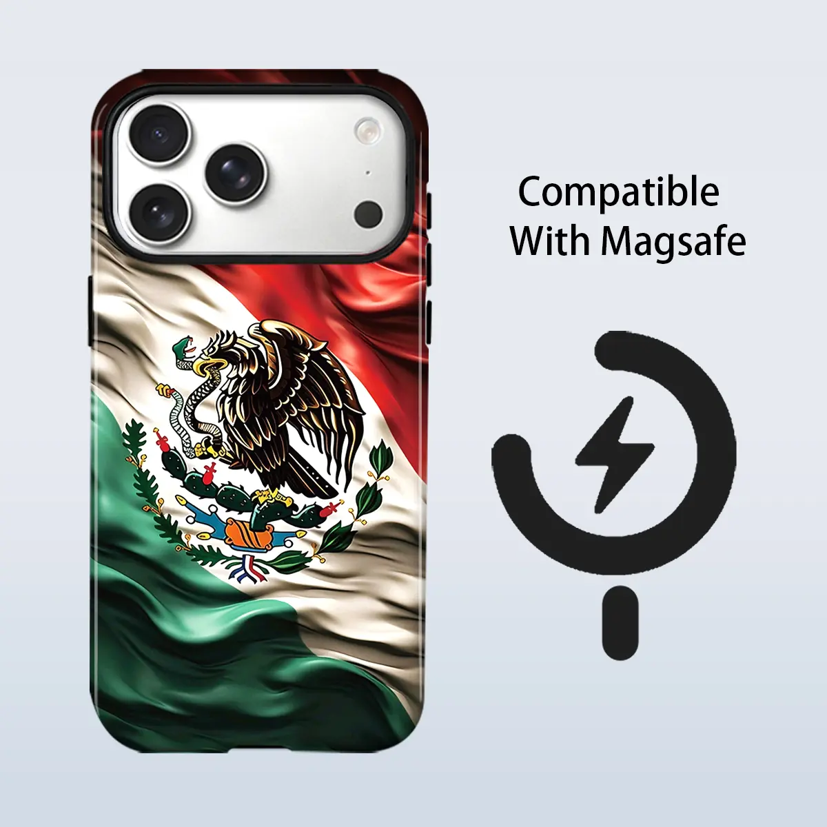 Mexico Flag and National Emblem Pattern Phone Case for iPhone 17 Pro Max 17Air 16 Plus 15 14 13 12 11, Shockproof Durable 2 in 1 Protective Cellphone Casing Cover, Perfect Gift for Yourself, Friends