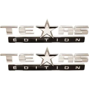 (Set of Two) Chrome and Black Texas Edition 3M Stick On Emblem Badge FITS GMC Sierra Chevy Silverado Sierra Suburban Tahoe Ford F150 Dodge Ram Nissan Titan Truck