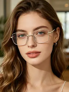 High-Quality Women's Square Metal Frame Glasses, Casual Anti-Blue Light Lenses, Lightweight and Durable, Perfect for Work and Daily Use