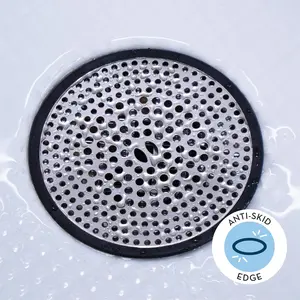 Shower Drain Hair Catcher for Bathroom, Hair Catcher Shower Drain Cover, Stainless Steel Shower Hair Drain Catcher with Anti-Skid Silicone Ring, 4.5 Inch Diameter