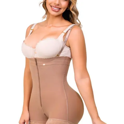Stagmi SMI7151 Strapless Colombian Faja Panty Body Shaper - Short-Cut Tummy Control, Hidden Front Zipper, Anti-Roll Fit, Removable Side Support, Free Thong, Lightweight Fitted Elastane Fabric, Hook and Eye, Invisible Set Hourglass Waist Minimizer Bodysuit