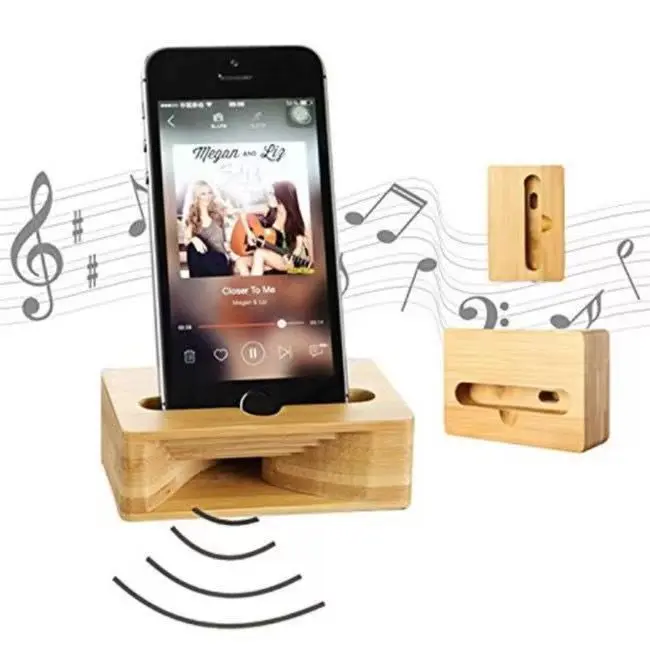 Bamboo Integrated Smartphone Display Mount Speaker Stand - Dual-Use Loudspeaker, Adjustable Desktop Bracket, High-Volume Audio, Aesthetic Creative Tech Accessory for Home Use, Creative Design