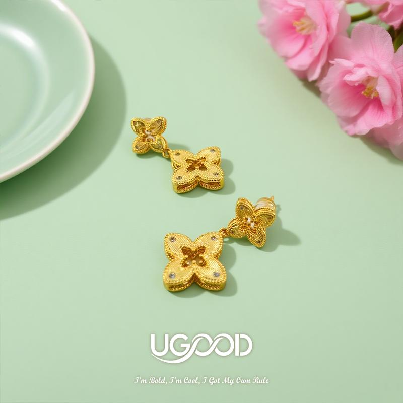 Cross Flora de UGood, Forged with Brass, Designed with Love, Earrings, Necklace Amplifies Statement and Aesthetics for Party Prom Occasions, Uplifts Party Chic and Confidence